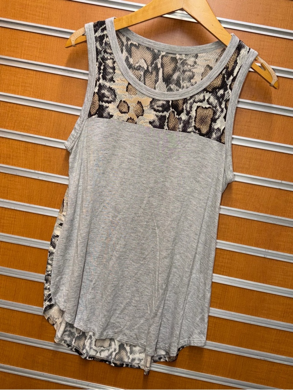 Gray Snake-Print Panel Tank Top - Women